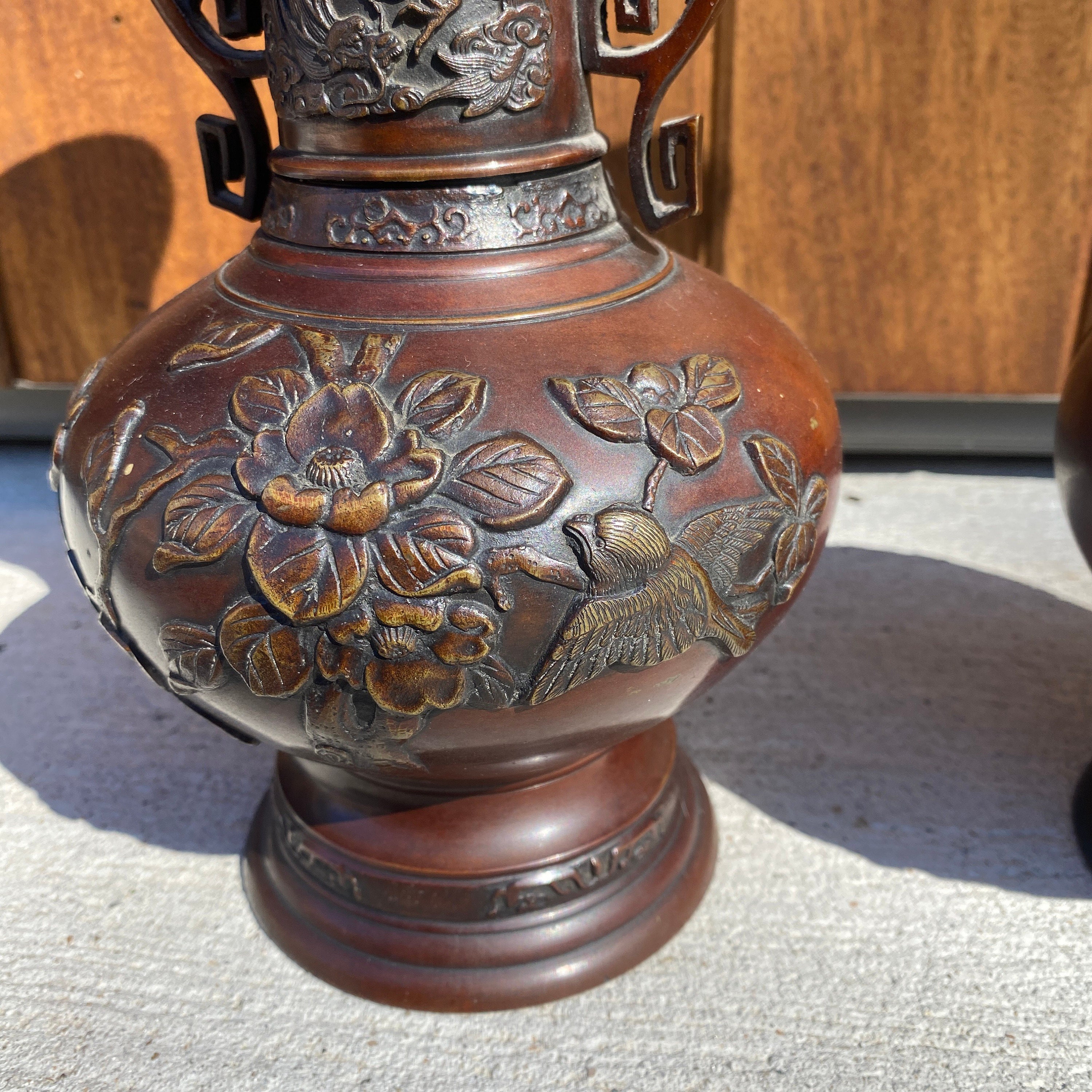 工芸品 Japanese Bronze Glazed Vase with Handles Japanese Bronze Glazed Vase with Handles