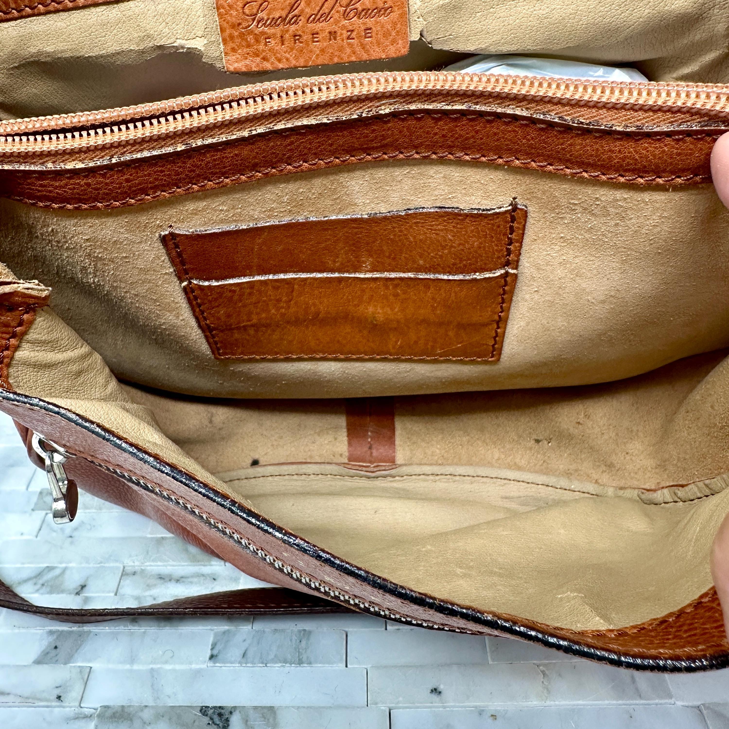 Scuola Del Cuoio Firenze Brown Leather Saddle Bag Purse 
