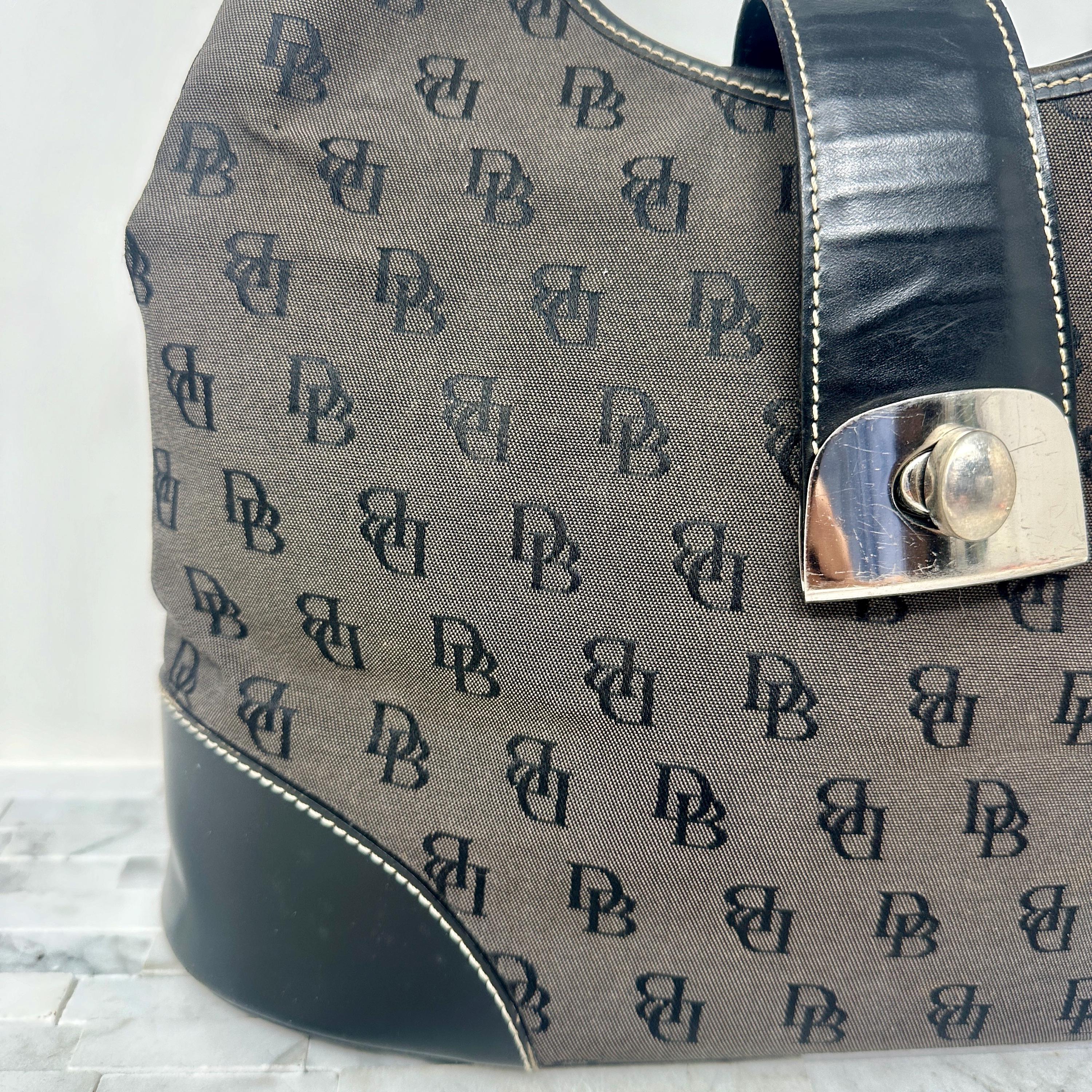 Dooney & Bourke Black Monogram Hobo Shoulder Bag, Vintage DB 