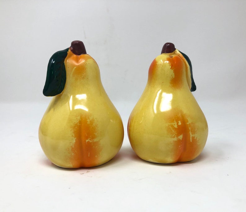 1950s Pear Ceramic Salt Pepper Shakers Yellow Fruit Novelty Shakers Vintage Tableware Table Decor