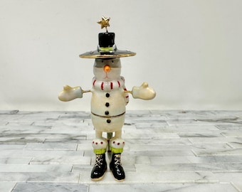 Dept 56 Krinkles Snowman Snow Cat Enamel Hinged Box, Vintage Patience Brewster Christmas Winter Holiday Decoration Cute Whimsical