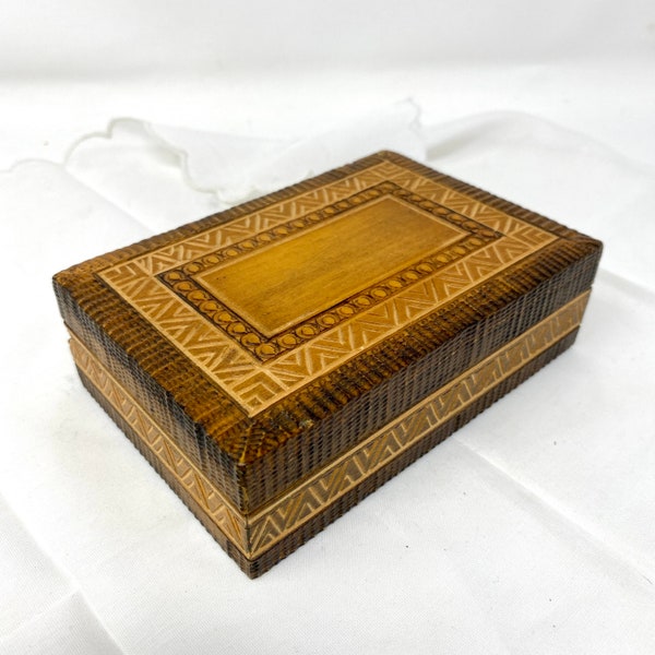 Carved Wood Box Made Poland 5", Poplar Linden Lime Wood Hand Carved 5" Trinket Stash Jewelry Box, Decorative Masculine Box