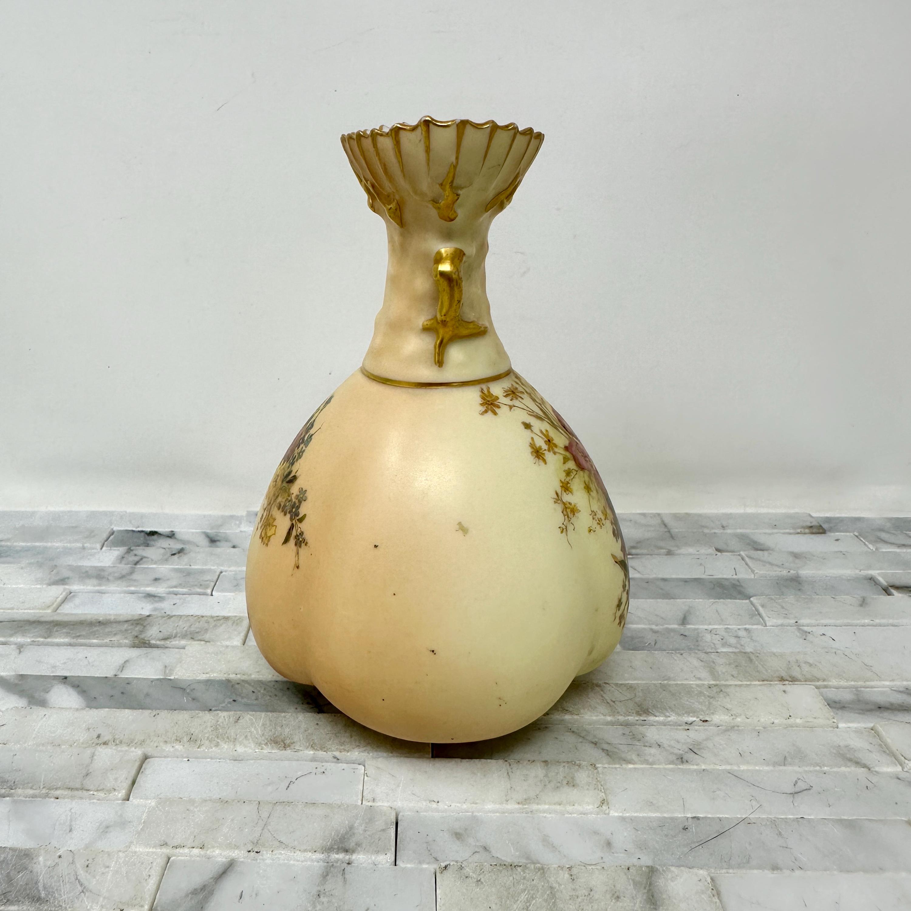 Antique Royal Worcester Blush Floral Bud Vase 1663 5 1/4