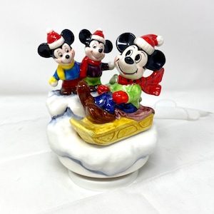 Schmid Christmas Mickey Mouse Music Box, Vintage 1980s Limited Edition Walt Disney Mickey Mouse Rotating Music Box, Plays Frosty the Snowman