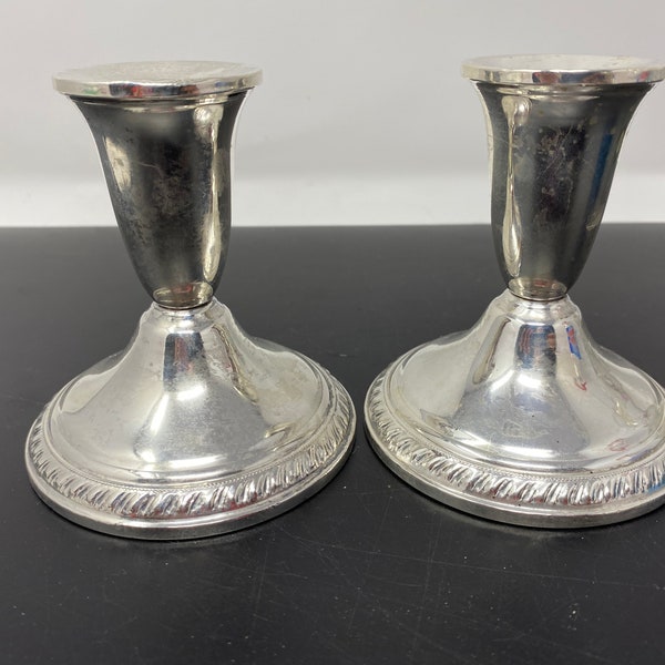 Duchin Creations Sterling Silver Weighted Candleholders Pair, Vintage 1960s Console Candlestick Holder Classic Elegant, AS IS