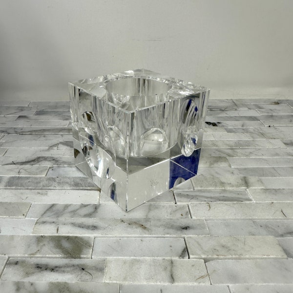 Oleg Cassini Square Candle Holder, Vintage Crystal Modern Pillar clear Candleholder, Modern Minimalist Home Decor, Decorative Crystal Holder
