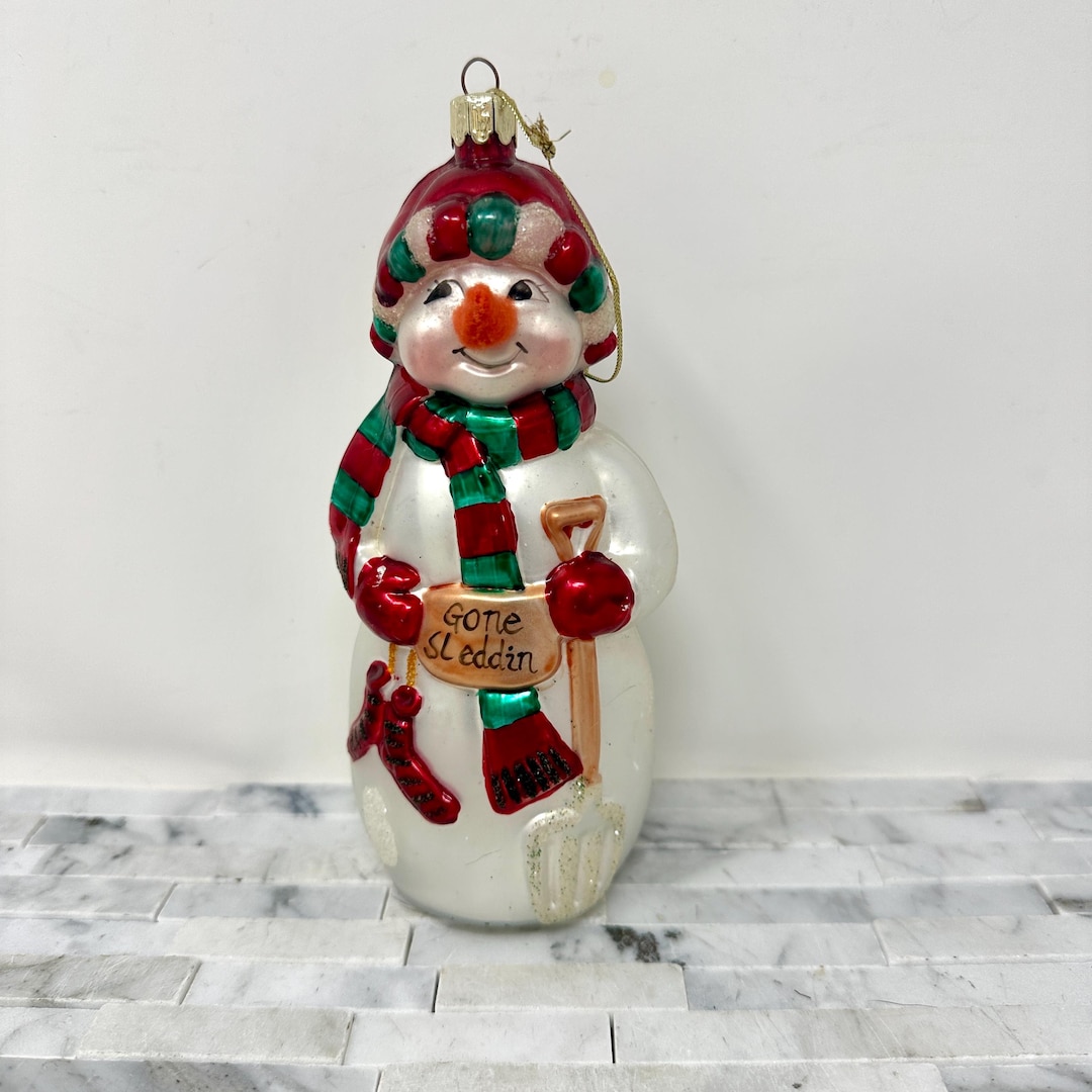 Blown Glass Snowman Christmas Tree Ornament 6 1/2", Vintage Traditional ...