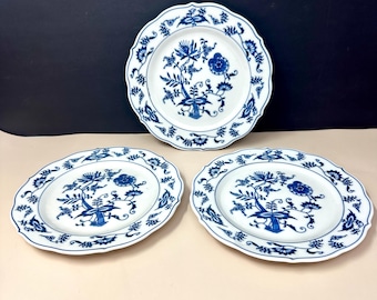 Blue Danube Bread Butter Plates 7" Set of 3 OR Set of 6, Vintage White Blue Onion Floral Pattern