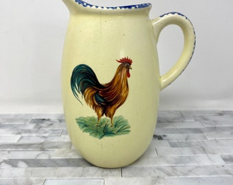 Cute Farmhouse Fresh Pitcher With Rooster, Country Kitchen Creamy Colored  Pitcher With Chicken 