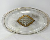 Vintage Culver for PYREX Valencia Large Oval Glass Tray, Vintage 1960s 18 in Glass Tray Gold Turquoise Diamond Gold Fleck