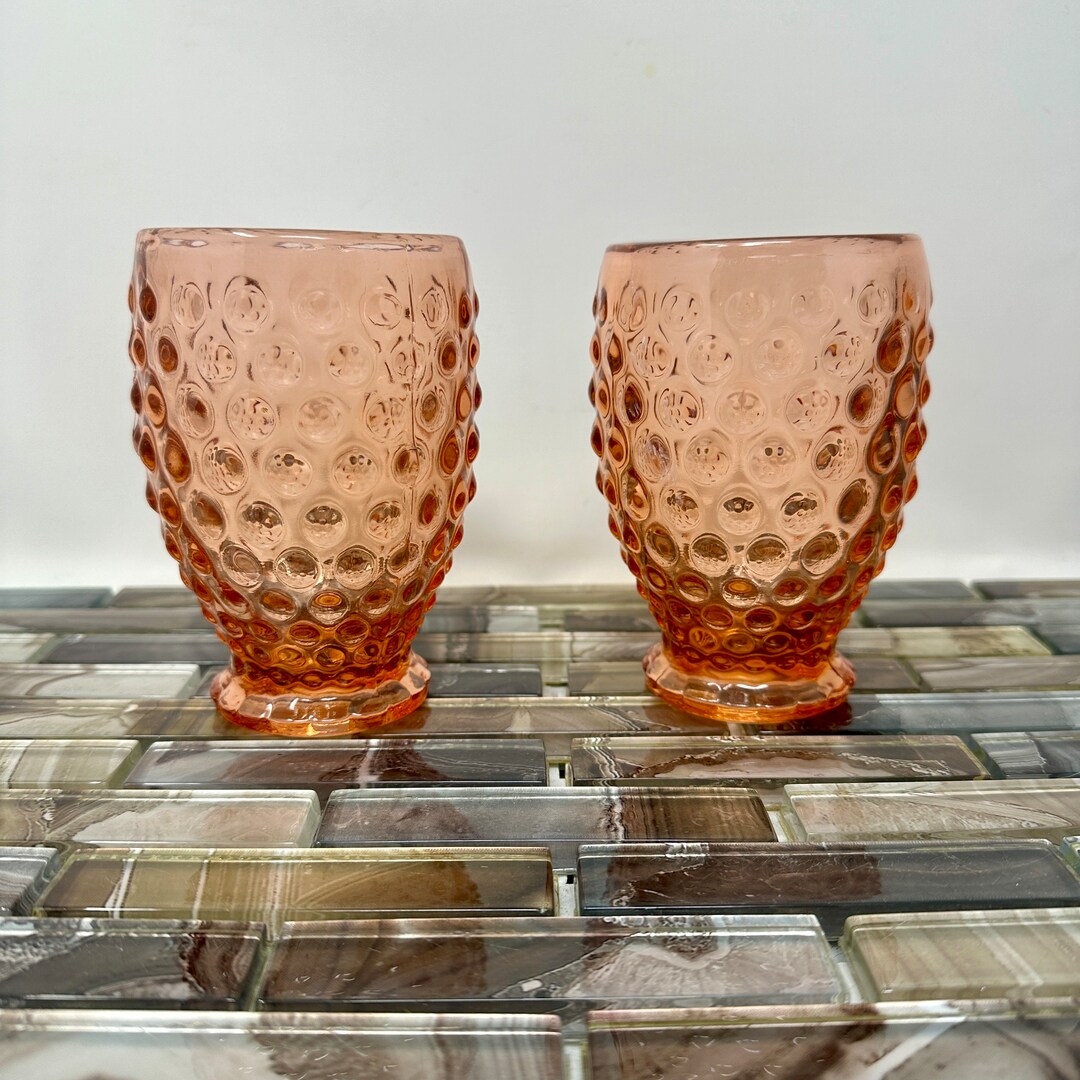 Indiana Glass Pink Peach Hobnail Tumbler Pair 4 7/8" 12 Oz, Vintage ...