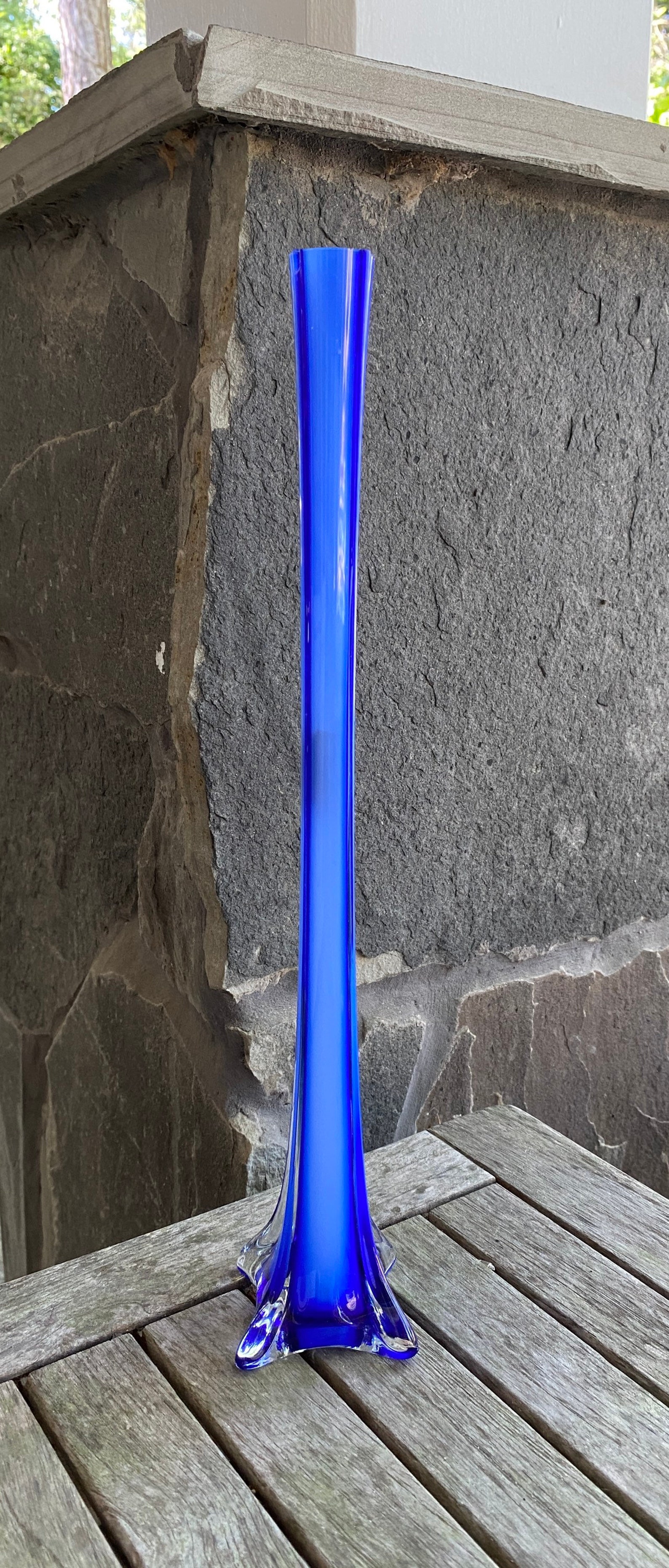 Vintage Cobalt Blue Glass Vase Stretch Tall Thin Bud Vase Etsy