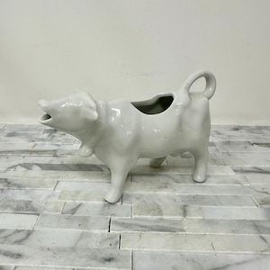 French White Ceramic Cow Milk Creamer, Vintage Farm Animal White Kitchen Ceramic Pitcher, Country Cow Bull Lover Gift Made in France Decor