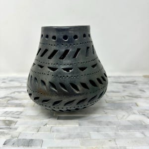 Oaxaca Black Pottery Mexico Sculpture, Vintage Black Clay Mexican Folk Art, Barro Negro Clay, Geometric Open Work, Pierced Design, Unique