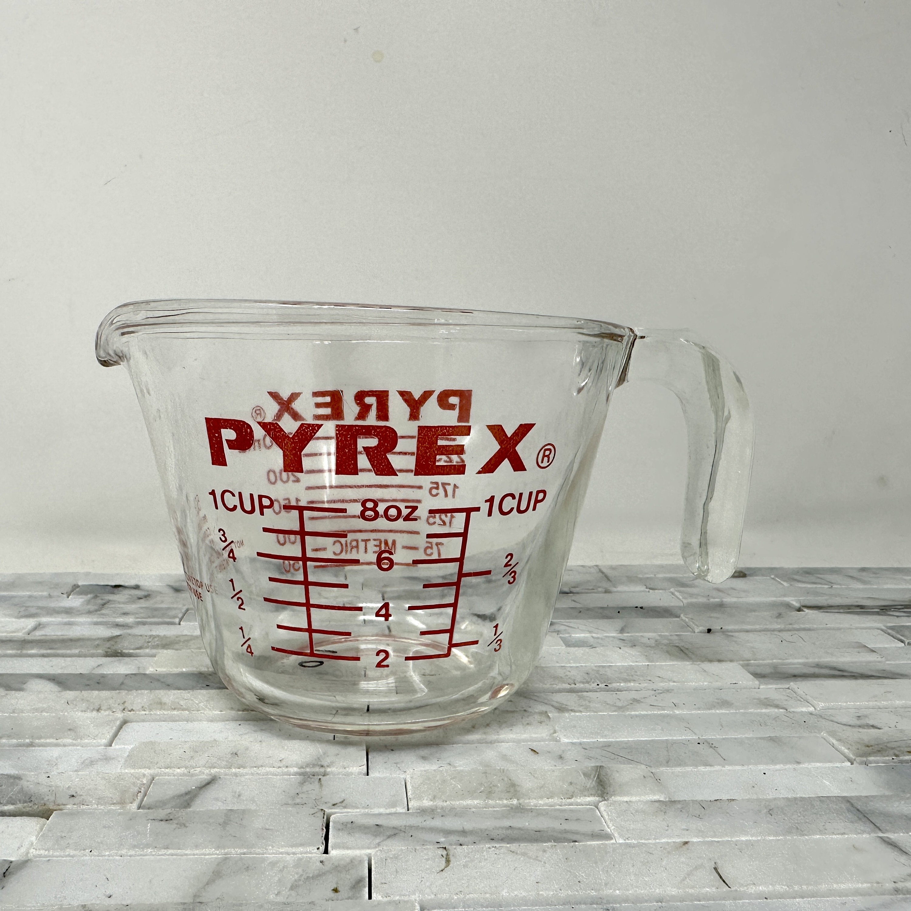 Vintage Red Pyrex 1 Cup Measuring Cup / Pyrex 508 1 Cup 8oz 250ml Open  Handle Red Lettering Measuring Cup / Pyrex Flameware Blue Tint 