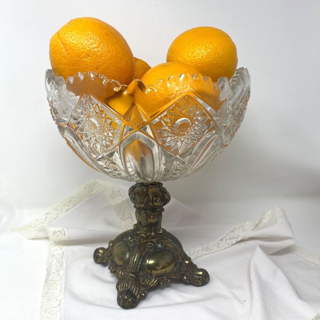 Large Centerpiece Pedestal Bowl Loevsky Brass Base Footed, Vintage