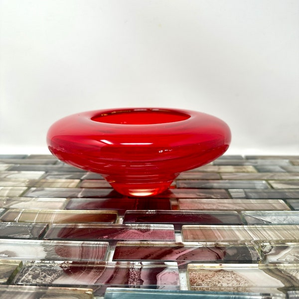 Waterford Marquis Lipstick Red Salsa Votive 7", Vintage Red Glass Home Decor, Centerpiece Statement Vase, Decorative Votive Holder Unique