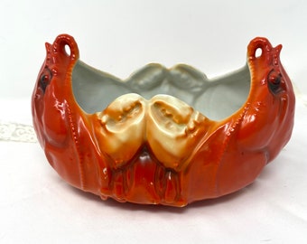 Antique Double Lobster, Antique Satin Finish Porcelain Bowl Made in Austria, Unmarked Rare Unique Lobster Bowl, Figural Bowl