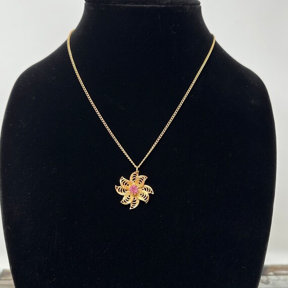 Sarah Coventry Flower Pink Rhinestone Necklace, V… - image 2