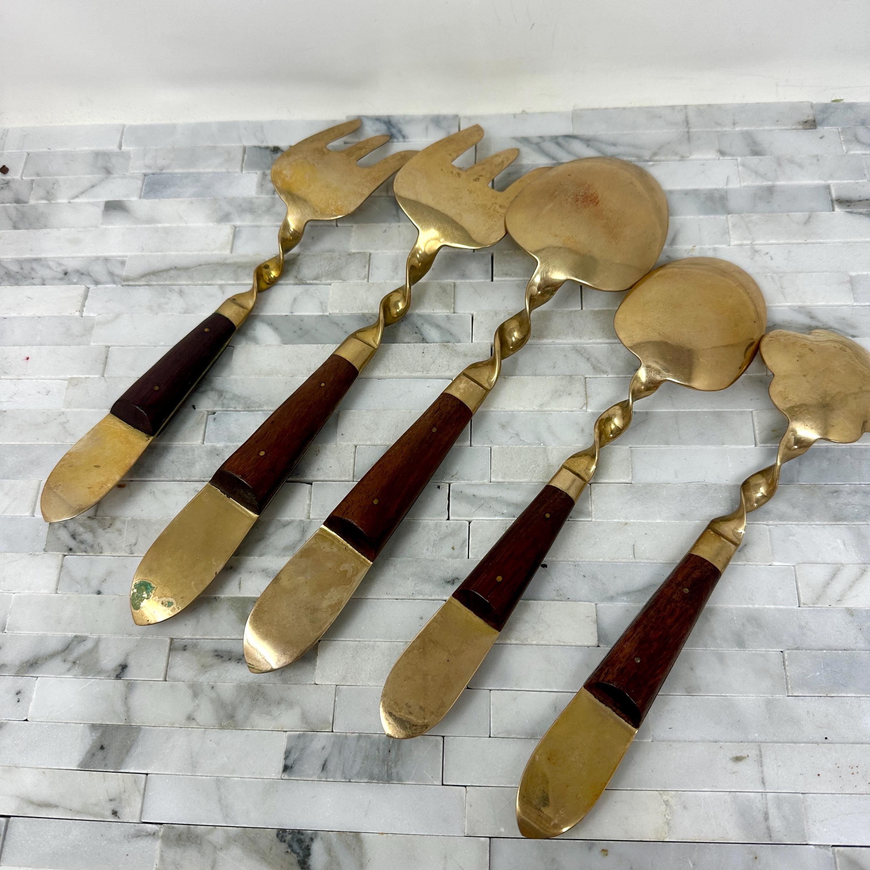 Mid Century Bronze Rosewood Urai Thailand Twisted Neck 5 Piece