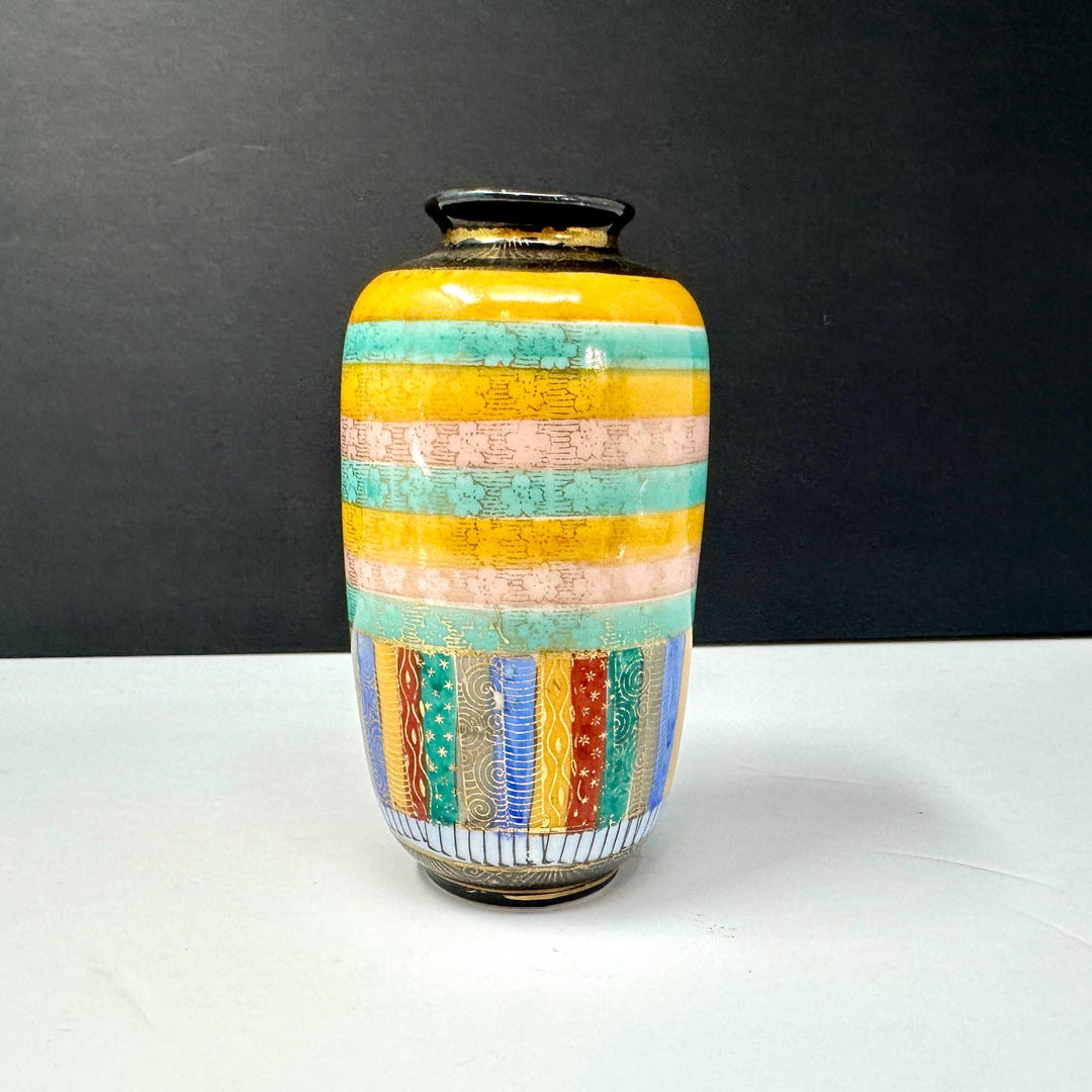 Mid Century Colorful Japanese Striped Bud Vase 5", Vintage Hand Painted ...