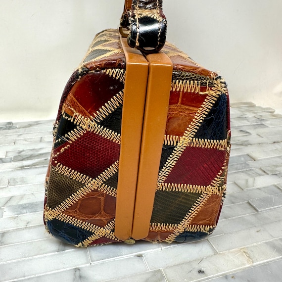 Patchwork Reptile Alligator Leather Box Purse Top… - image 11
