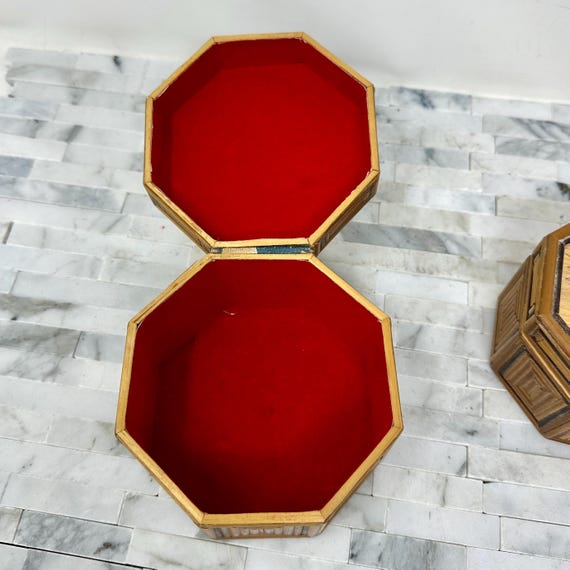 Rattan Pyography Hexagon Nesting Boxes Set 2, Vin… - image 5