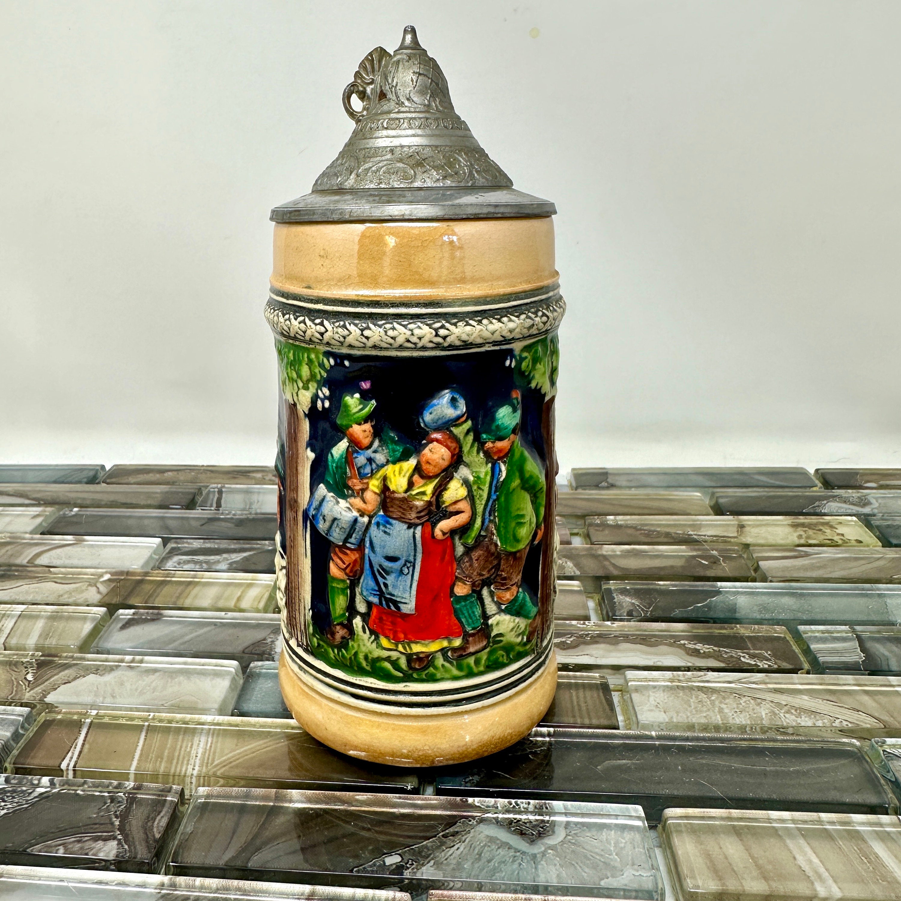 German Gerz Edition Stein, Stoneware Relief, Vintage Small Germany Ceramic Stein, Vintage Barware Bar Decor, Decorative 1/2 Liter Stein
