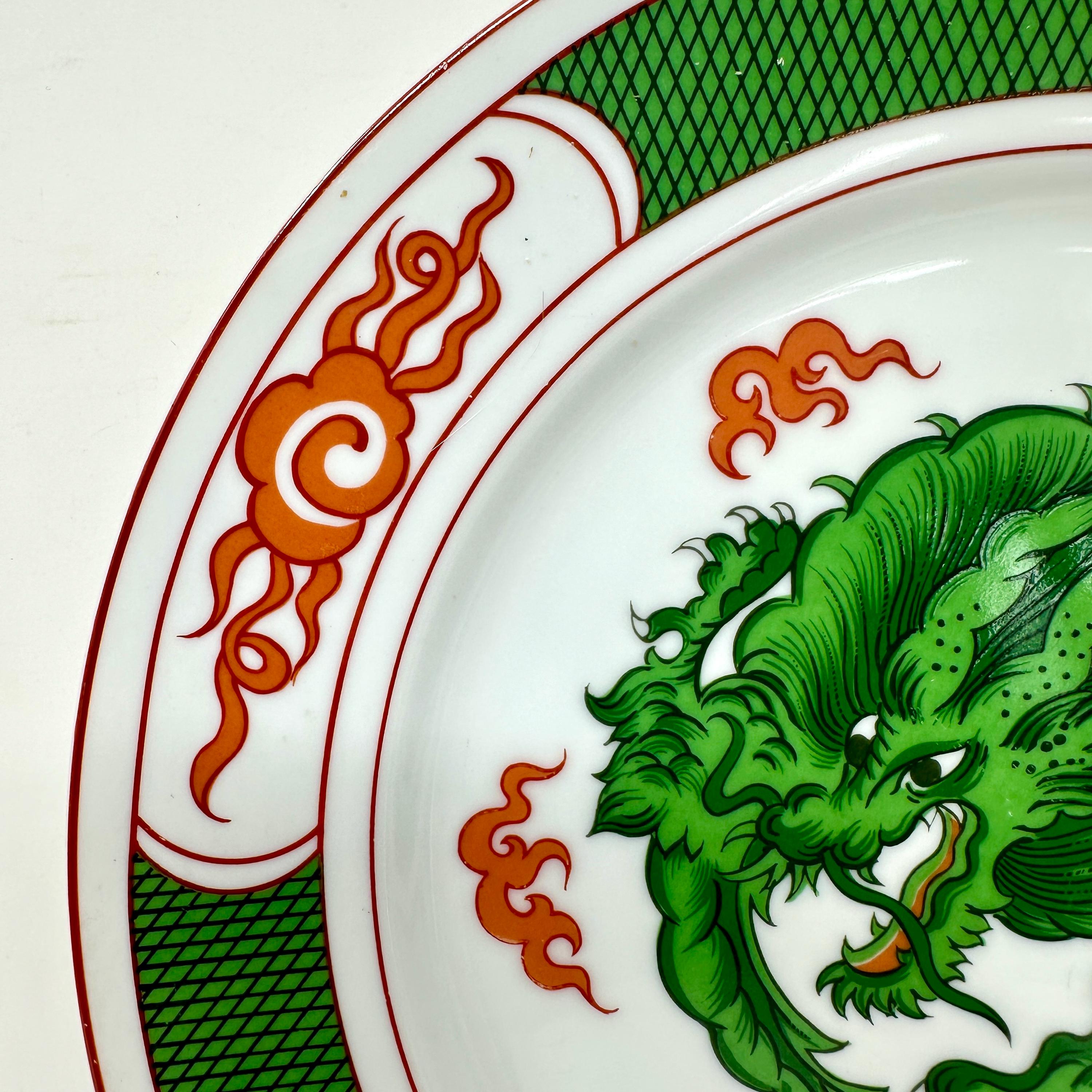 Fitz and Floyd Dragon Crest Green Dinner Plate, Vintage Green Red
