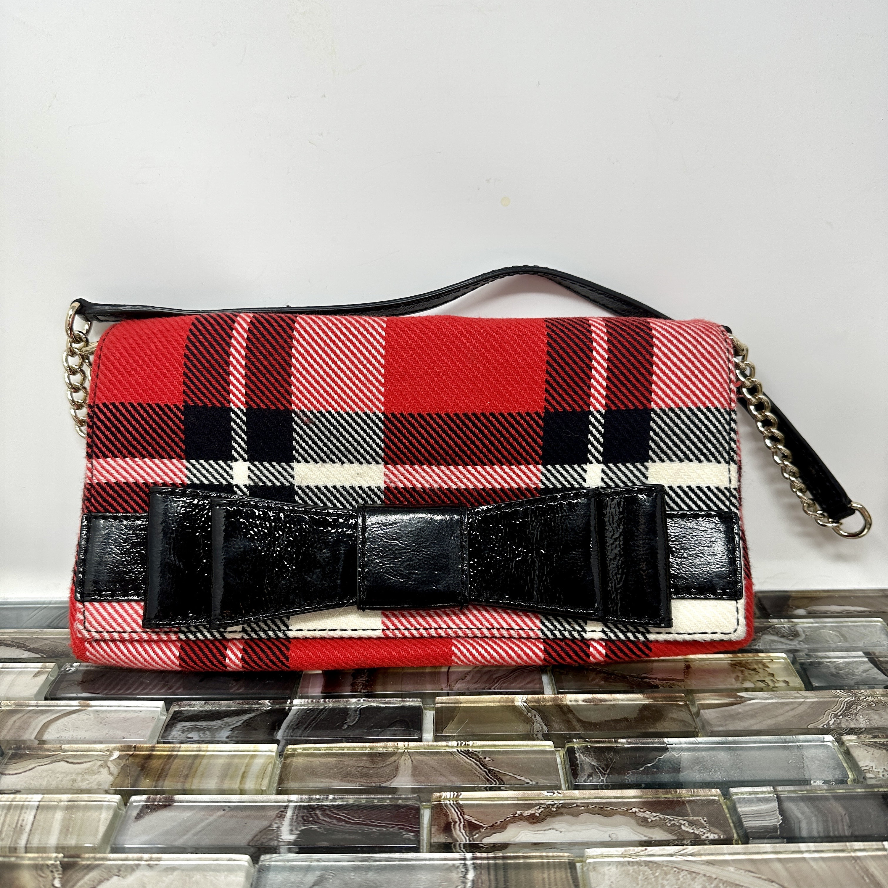 Kate Spade Red Plaid Shoulder Bag Vintage Red Black Plaid Large Bow Front Winter Season Hand Purse Wool Patent Leather Christmas Purse Etsy UK