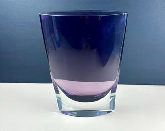Modernist Amethyst Blown Glass Vase 8 1/4", Vintage Flat Modern Glass Flower Vase