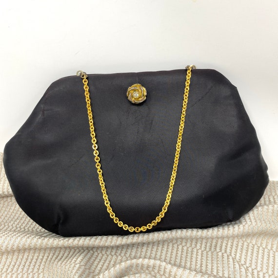 Lewisette Black Satin Evening Bag Vintage 1950s MCM Wrist 