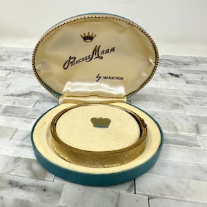 Princess Mara Bangle Bracelet, Vintage 1950s Brushed Gold 12KT Gold Filled Bracelet 7 1/2&quot; Bangle, Vintage Costume Jewelry Original Box