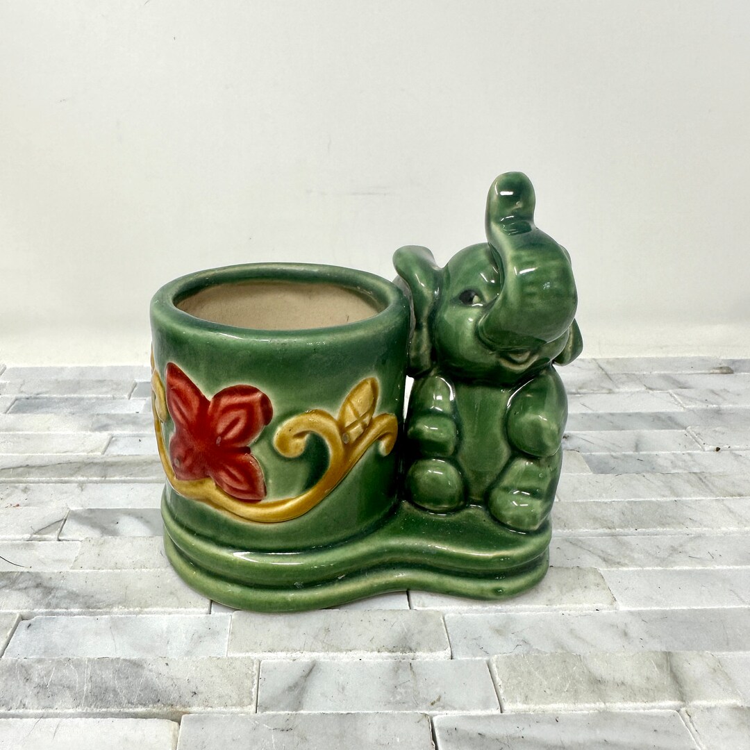 Majolica Style Small Elephant Planter Vintage Small Plant Etsy