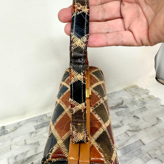 Patchwork Reptile Alligator Leather Box Purse Top… - image 5