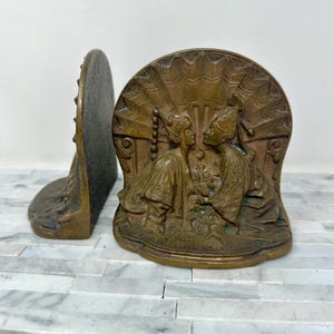 Bronze Siam Art Deco Bookends, Vintage Antique 1920s 1930s Siam Asian Lovers Book Ends, Heavy Metal, Decorative Bookends Home Decor