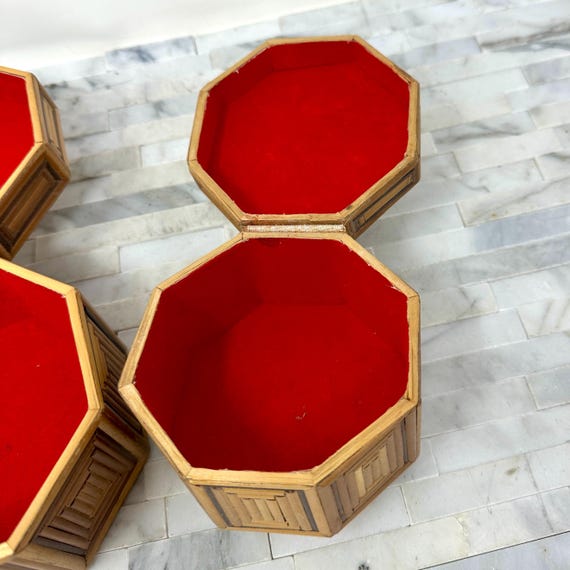 Rattan Pyography Hexagon Nesting Boxes Set 2, Vin… - image 6