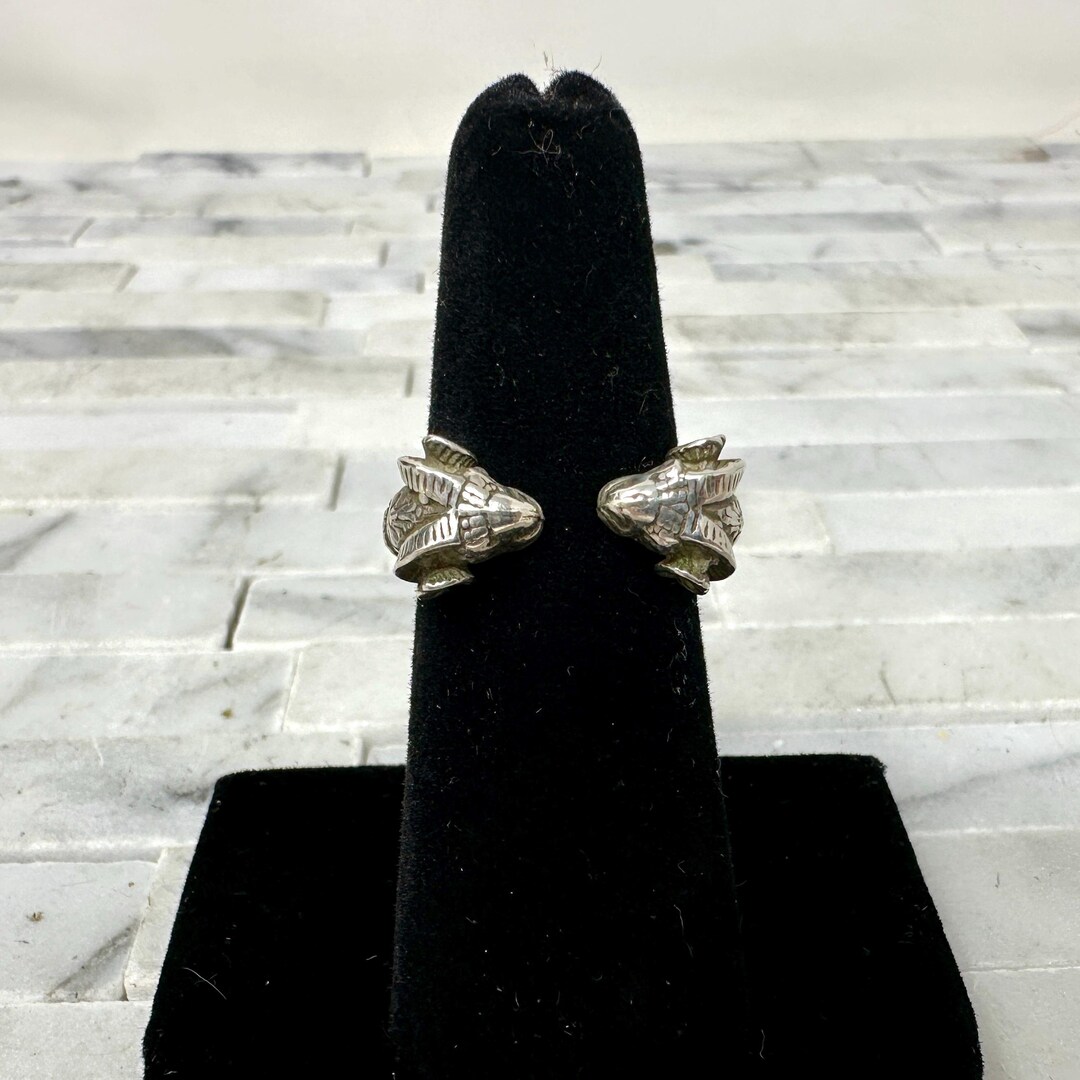 925 Sterling Silver Double Rams Head Ring Size 5 1/2