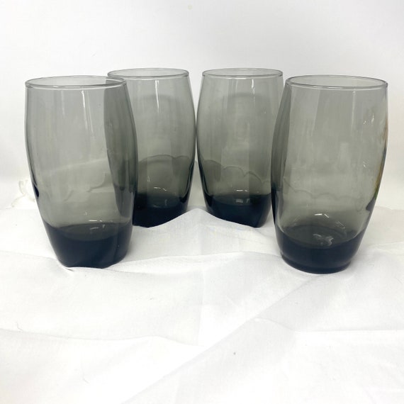 Smoky Gray Glass Tumblers 16 Oz, Vintage Thick Base Drinking Kitchen  Glasses Set of 4 Water Glasses, Vintage Grey Kitchen Glassware 