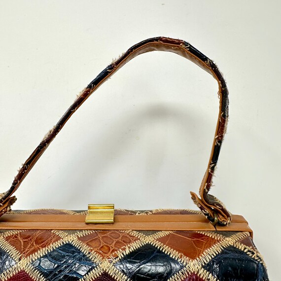 Patchwork Reptile Alligator Leather Box Purse Top… - image 4