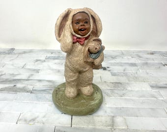 Martha Holcombe Bootsie 1529 Figurine, Vintage Miss Martha Original All Gods Children, African American Little Boy Dressed as Bunny Rabbit
