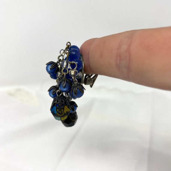 Hobe Blue Bead Cluster Dangle Earrings, Vintage 1… - image 6