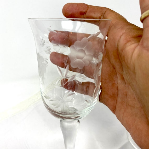 Vintage Floral Etched Wine Glasses Set of 2 Etched Fluted Etsy