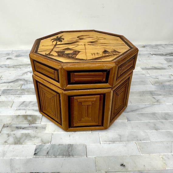 Rattan Pyography Hexagon Nesting Boxes Set 2, Vin… - image 8