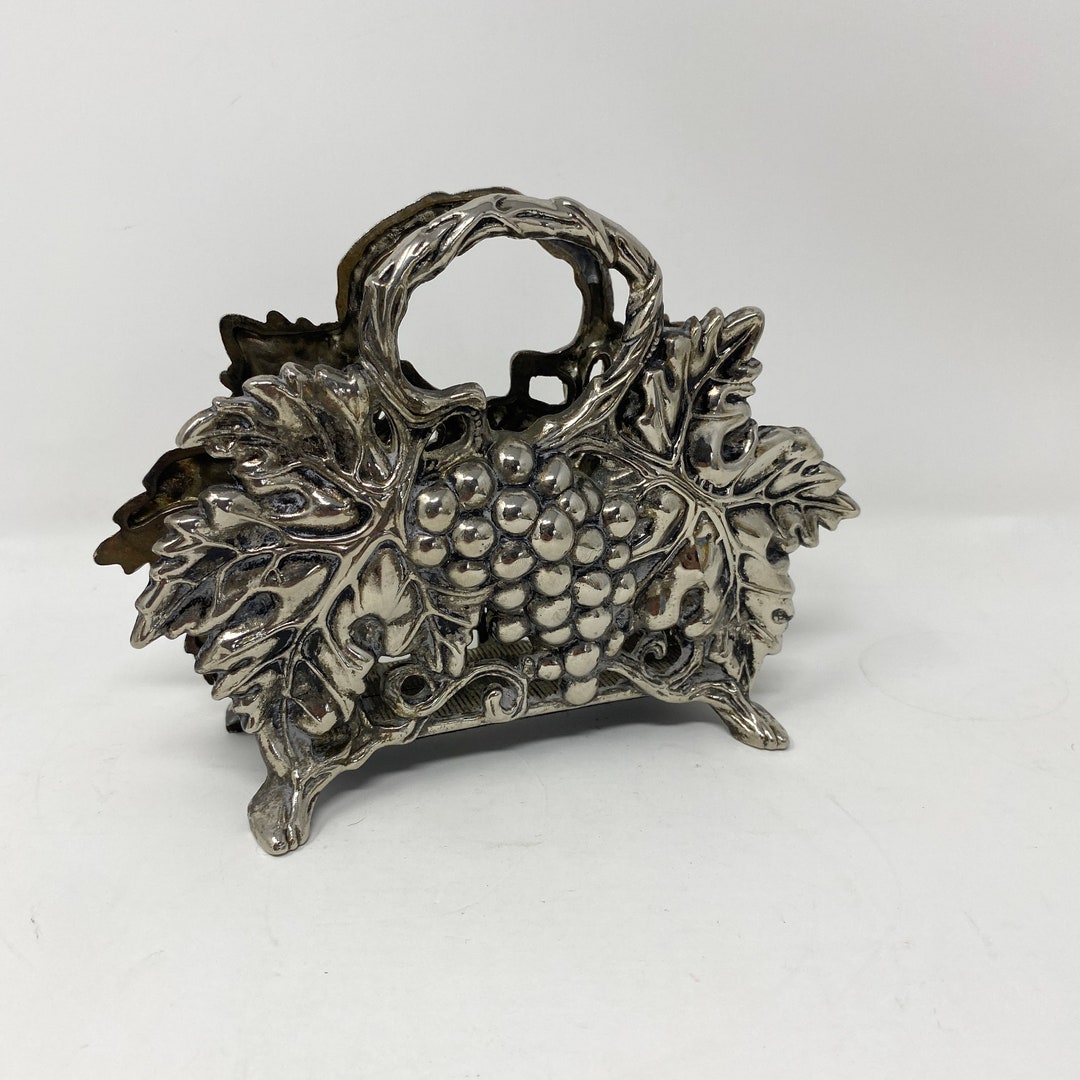 Silverplate Grape Napkin Holder Studio Silversmiths, Vintage 1990s Grapevine Cluster Napkin