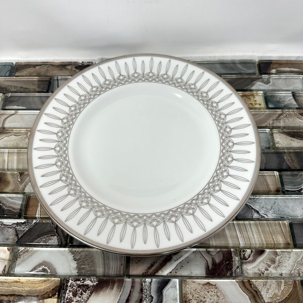 Waterford Lismore Platinum Salad Plate 9", Vintage Platinum Trim Fine English China, Geometric Rim Lunch Plate, Replacement China