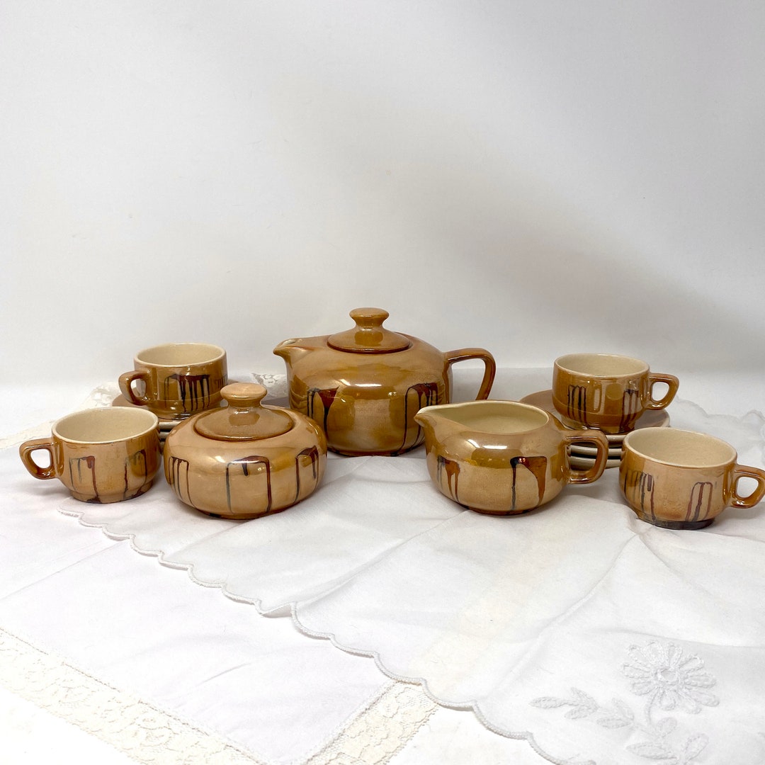 FS Faianta Sighisoara Art Deco Lusterware Tea Set, Vintage 1920s