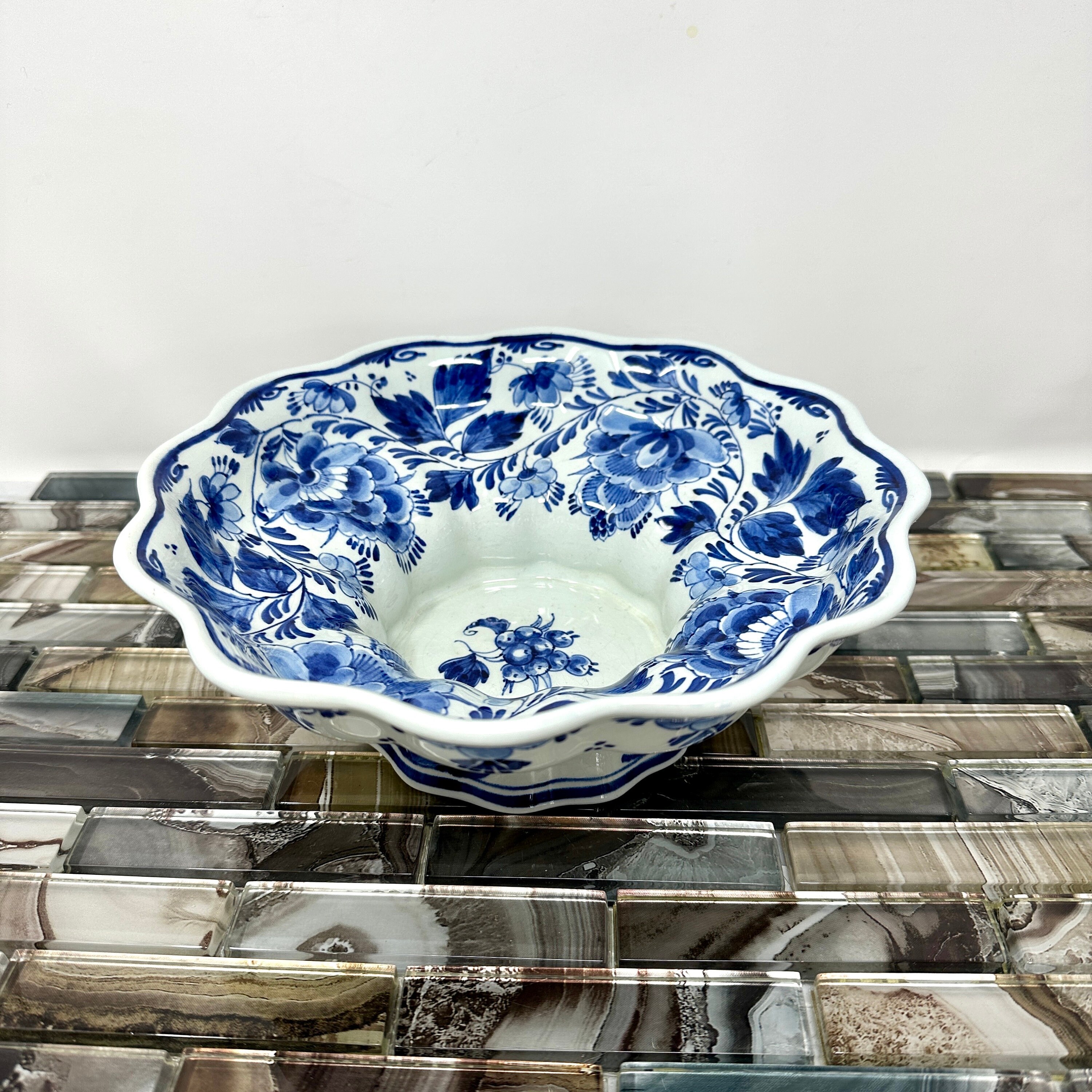 FRUTTIERA CENTROTAVOLA CERAMICA FRUIT BOWL Delft Blue Ram MADE IN HOLLAND  EPOCA