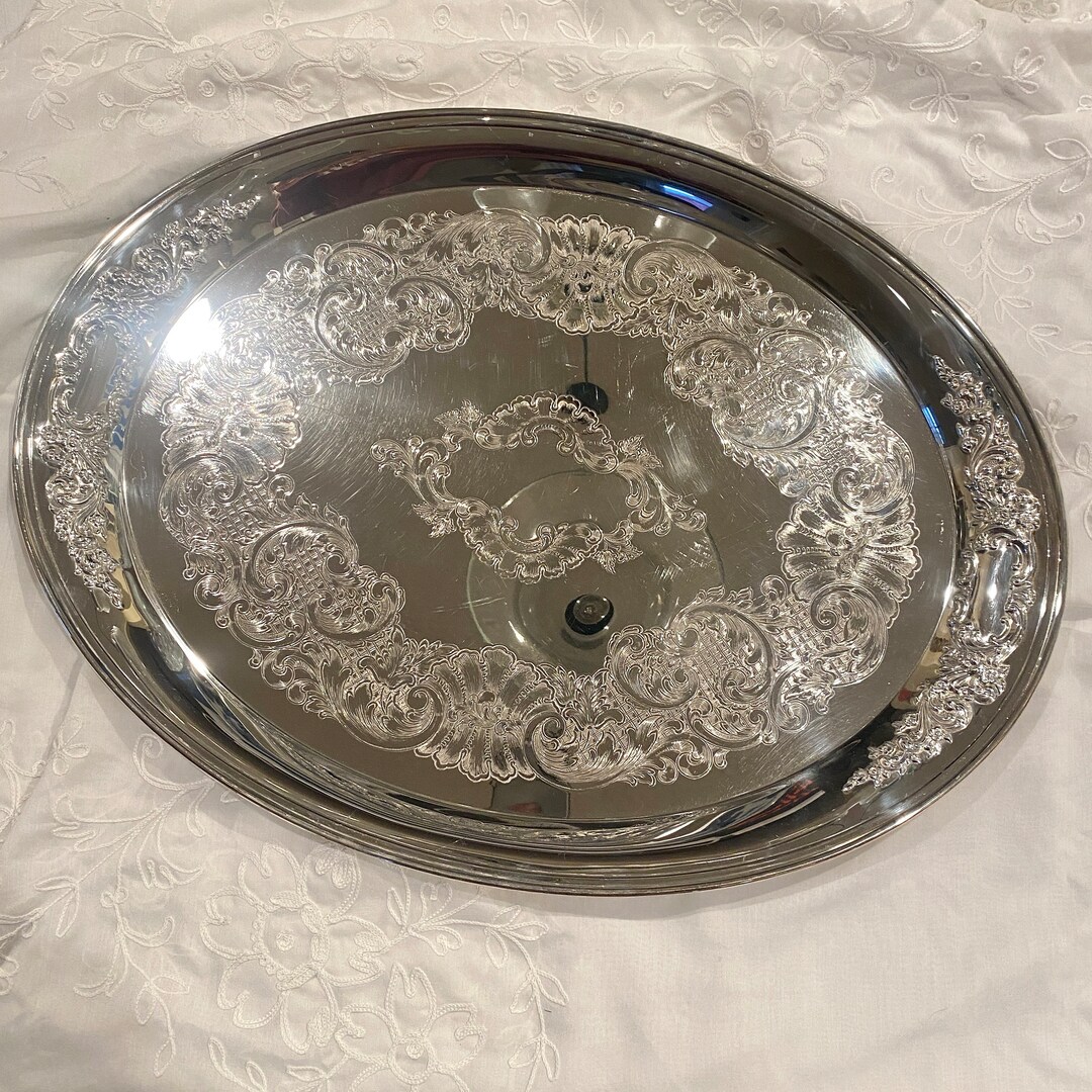 Vintage Oneida Silver Plate Castle Court Large Serving Tray Etsy