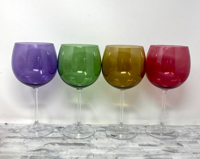 Lenox Gems Balloon Wine Glasses Set of 4, Vintage 2000s 8 1/2 Colorful